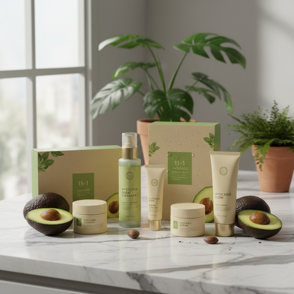 Avocado Skin Care Set, 11-In-1 Skincare Gift Set with Facial Cleanser, Face Serum