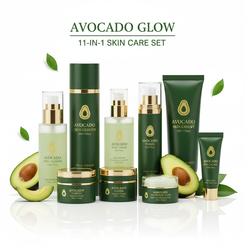 Avocado Skin Care Set, 11-In-1 Skincare Gift Set with Facial Cleanser, Face Serum